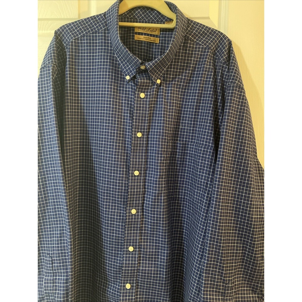 Roundtree & Yorke Gold‎ Label Shirt Mens 4XT Blue Check Button Down Long Sleeve